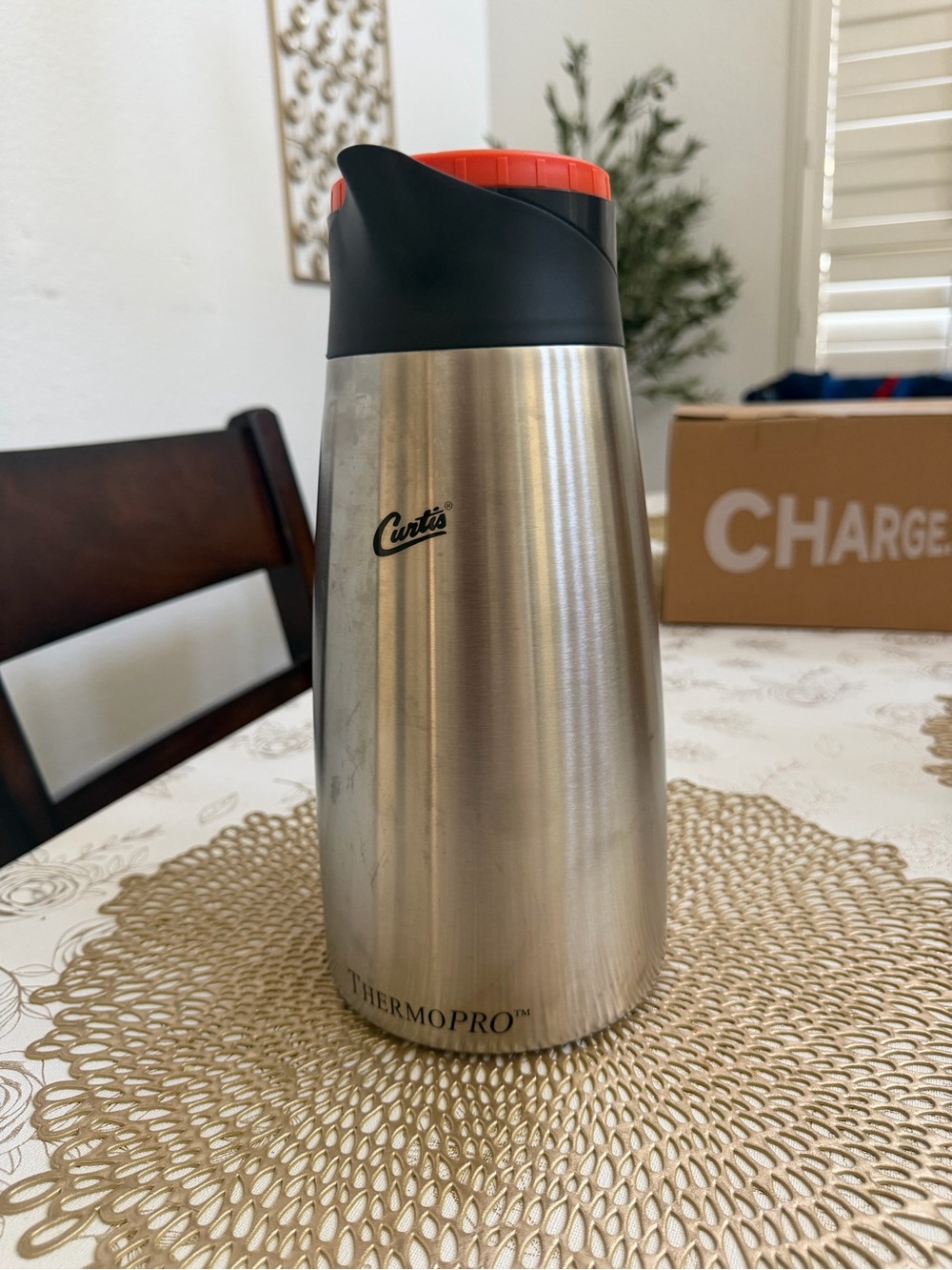 Curtis ThermoPro Stainless Steel Coffee Carafe with Red Accent
